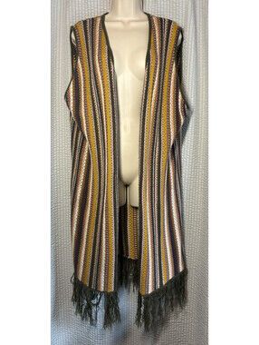 Cato Crochet Open Knit Duster Sleeveless Cardigan Vest Boho Hippie Fringe 22/24